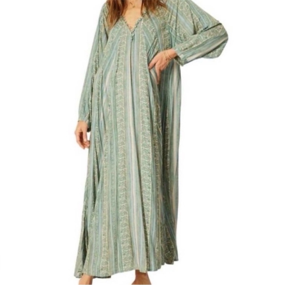 Natalie Martin Fiore Mint Green And Blue Striped Paisley Long Dress - Size M. - Picture 2 of 10
